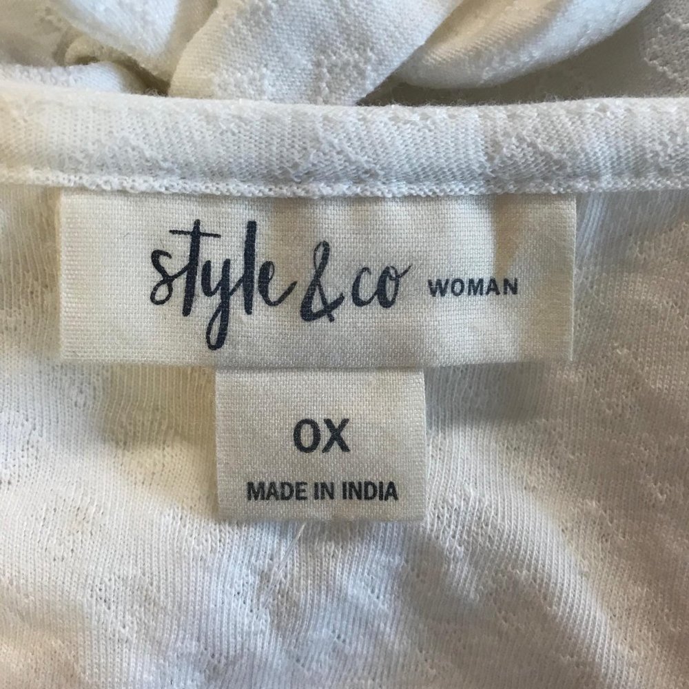 NWT Style & Co Womens Cream 3/4 Tie Sleeve Ruffle Scoop Neck Blouse Size OX - Picture 4 of 7